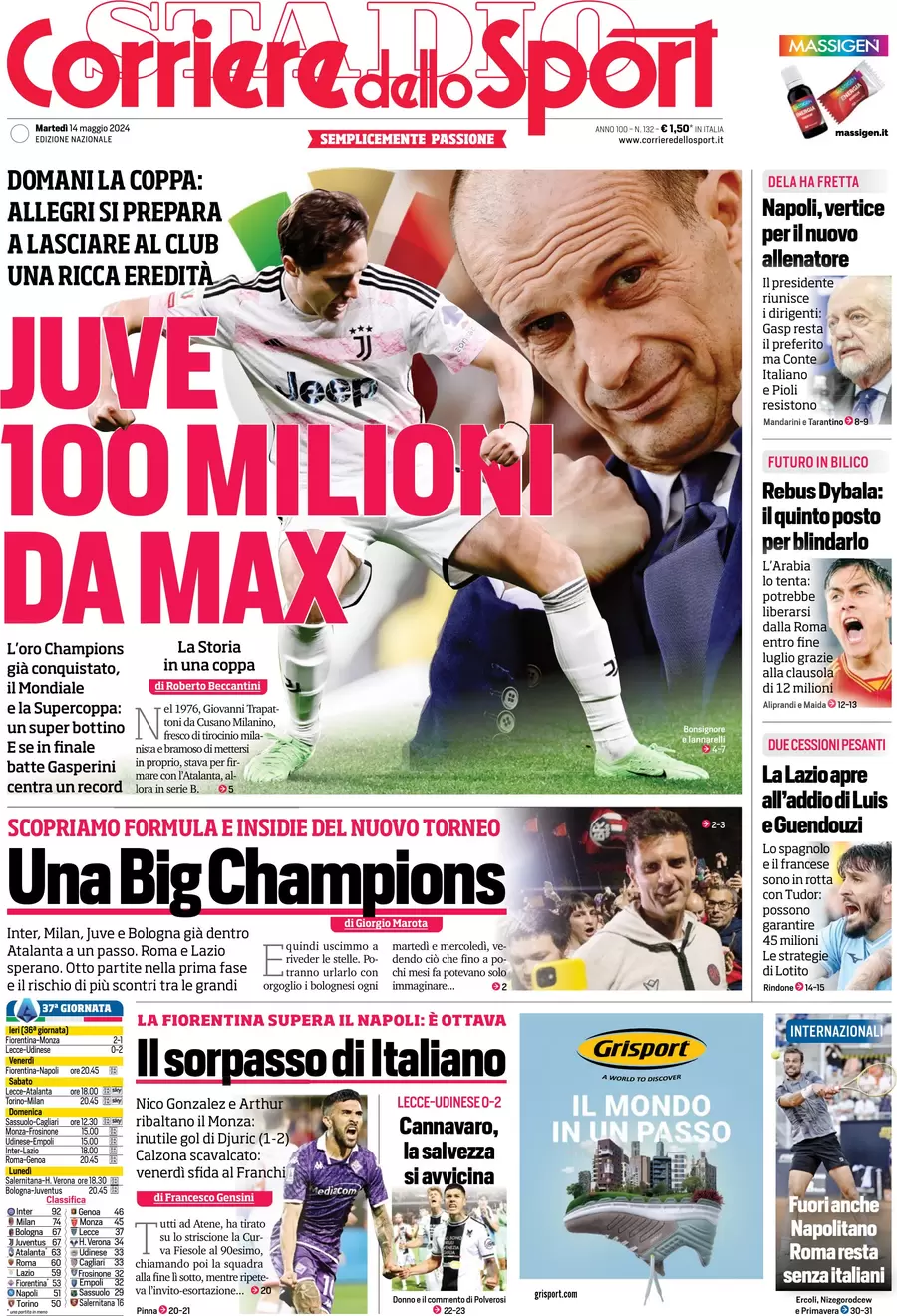 anteprima della prima pagina di corriere-dello-sport del 14/05/2024