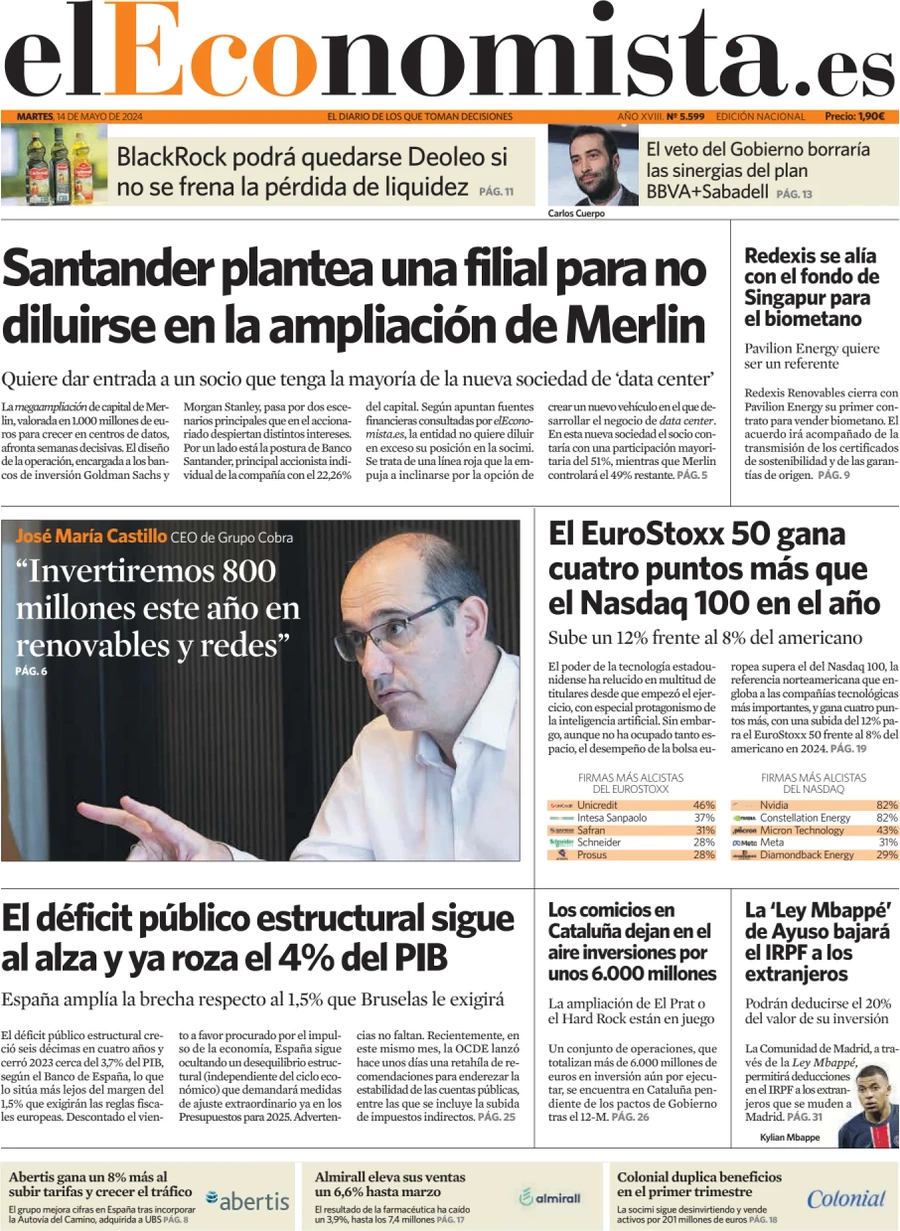 anteprima della prima pagina di el-economista del 14/05/2024