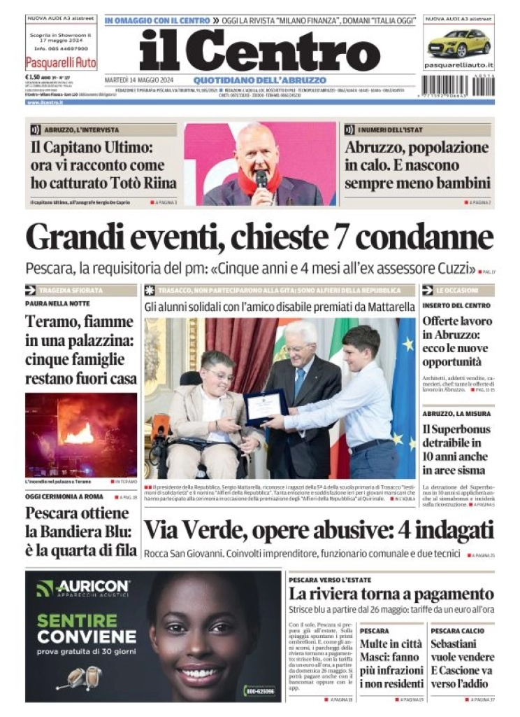 anteprima della prima pagina di il-centro-pescara del 14/05/2024