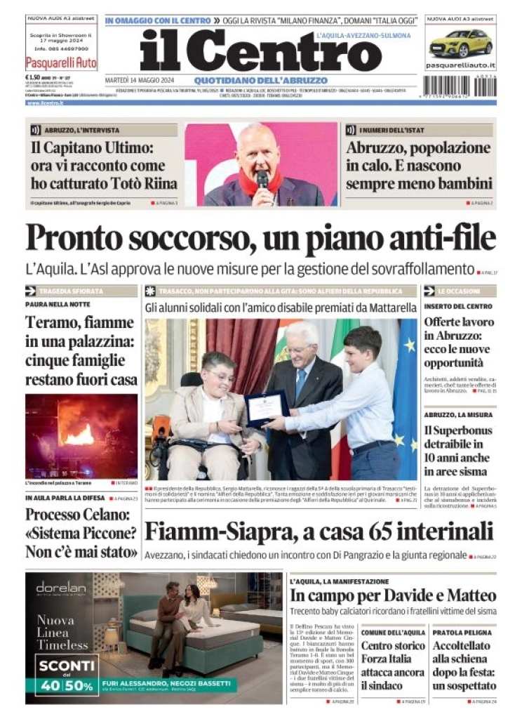 anteprima della prima pagina di il-centro-laquila del 14/05/2024