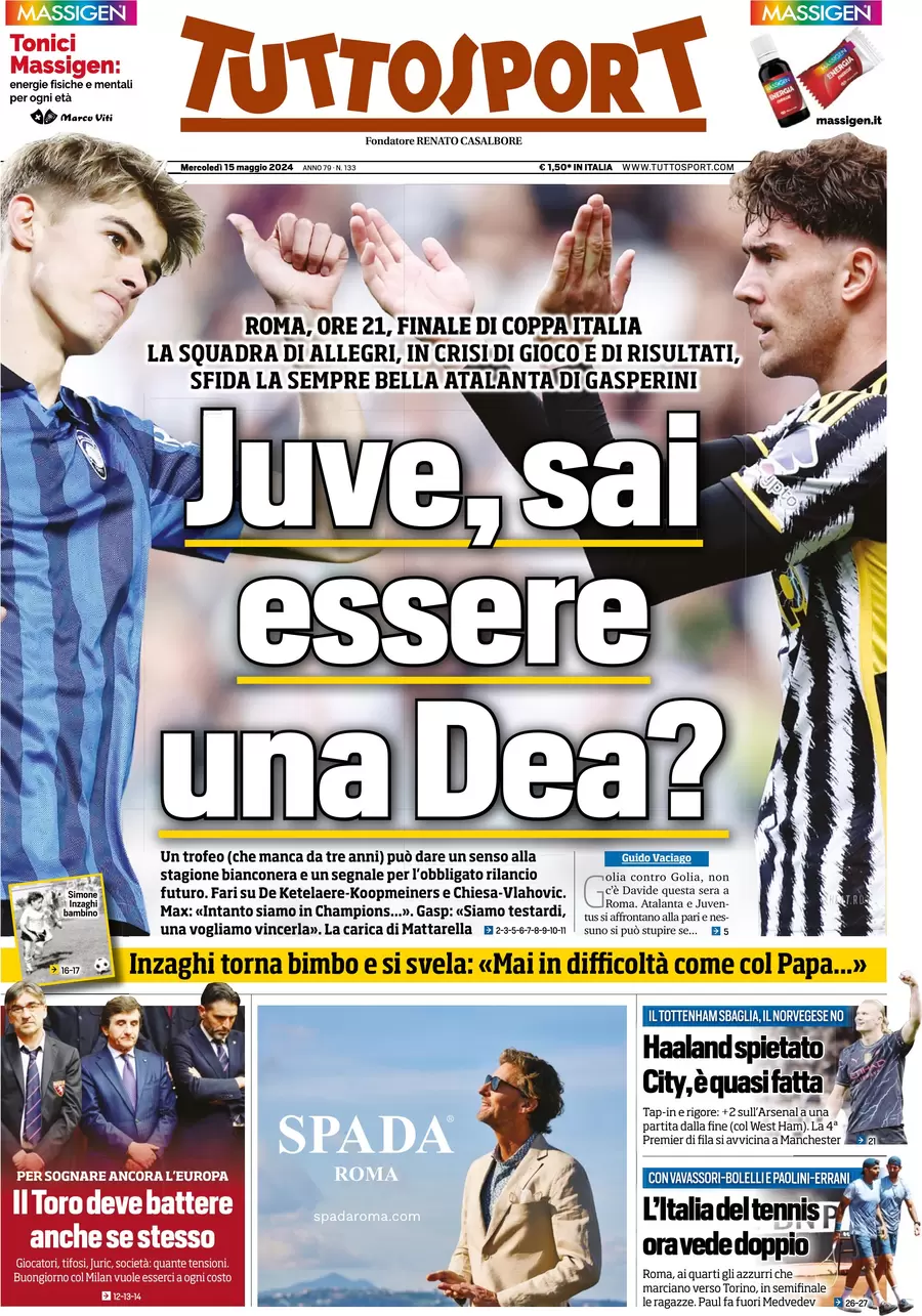 anteprima della prima pagina di tuttosport del 15/05/2024