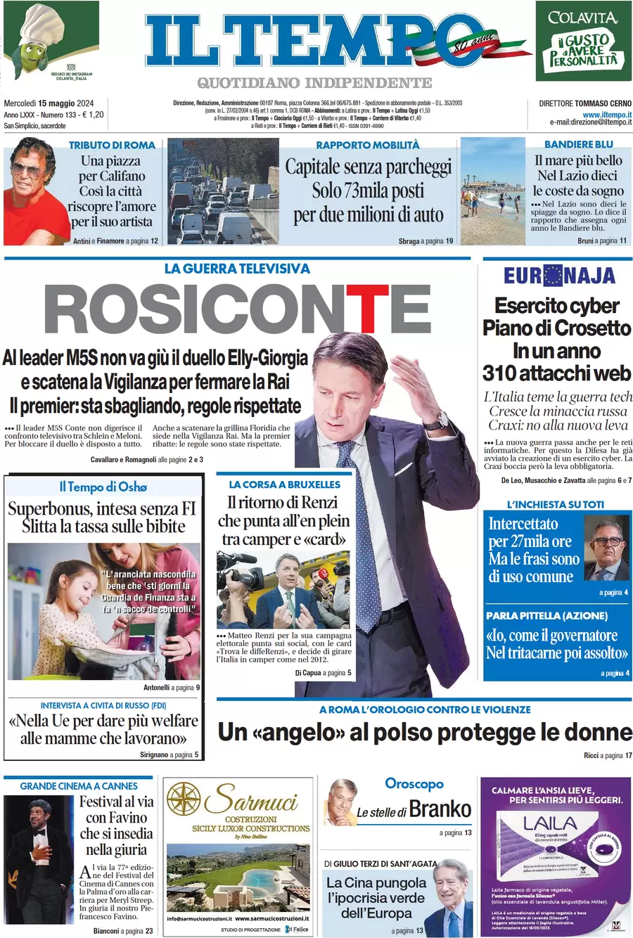 anteprima della prima pagina di il-tempo del 15/05/2024