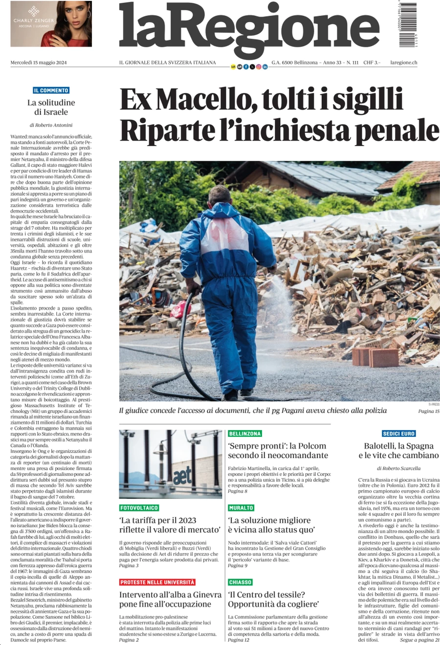 anteprima della prima pagina di la-regione del 15/05/2024