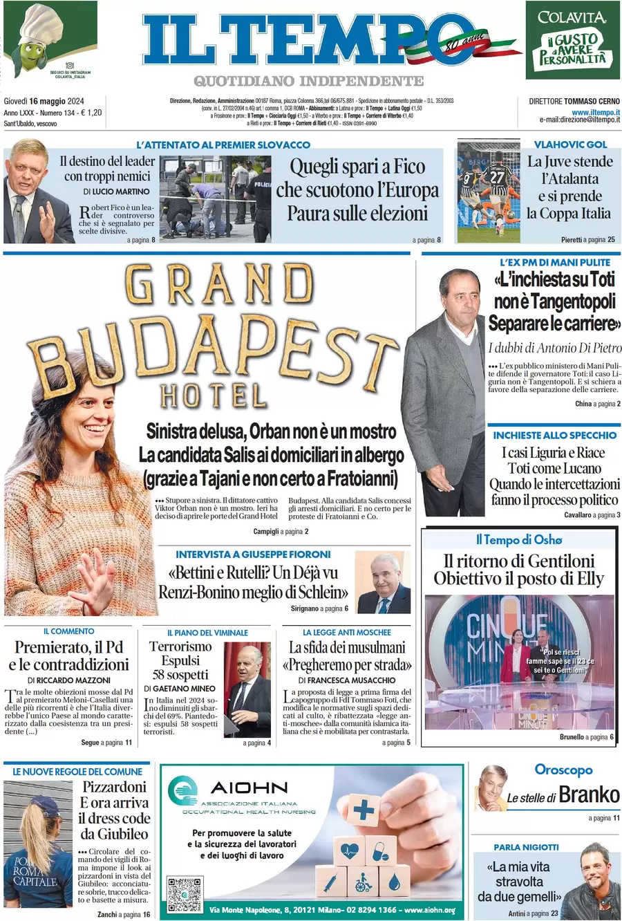 anteprima della prima pagina di il-tempo del 16/05/2024