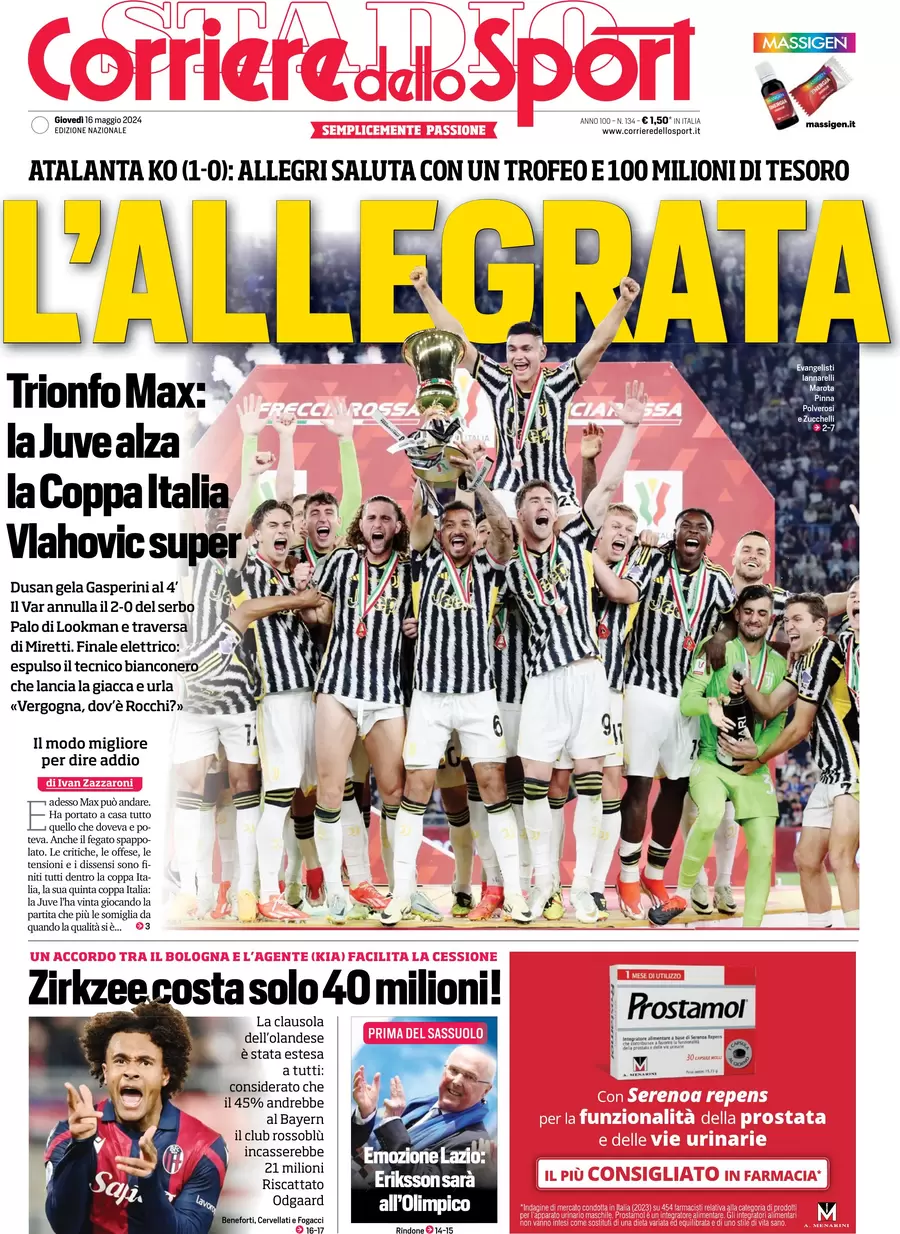 anteprima della prima pagina di corriere-dello-sport del 16/05/2024