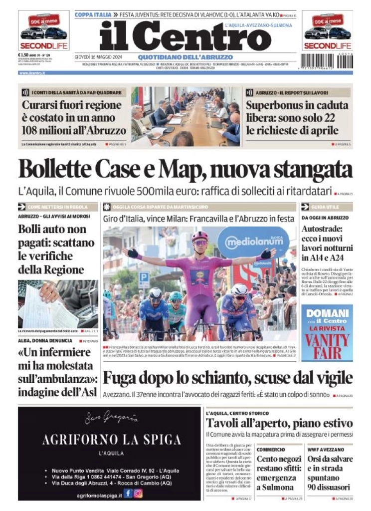 anteprima della prima pagina di il-centro-laquila del 16/05/2024