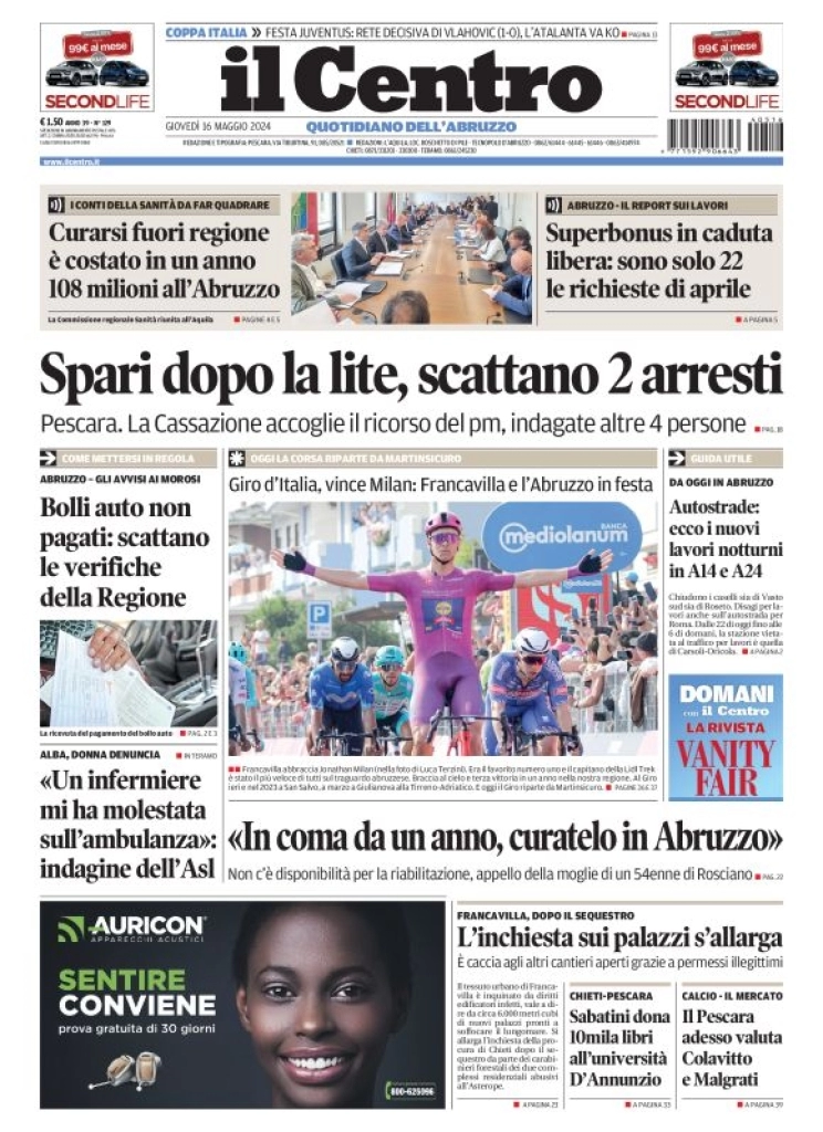 anteprima della prima pagina di il-centro-pescara del 16/05/2024