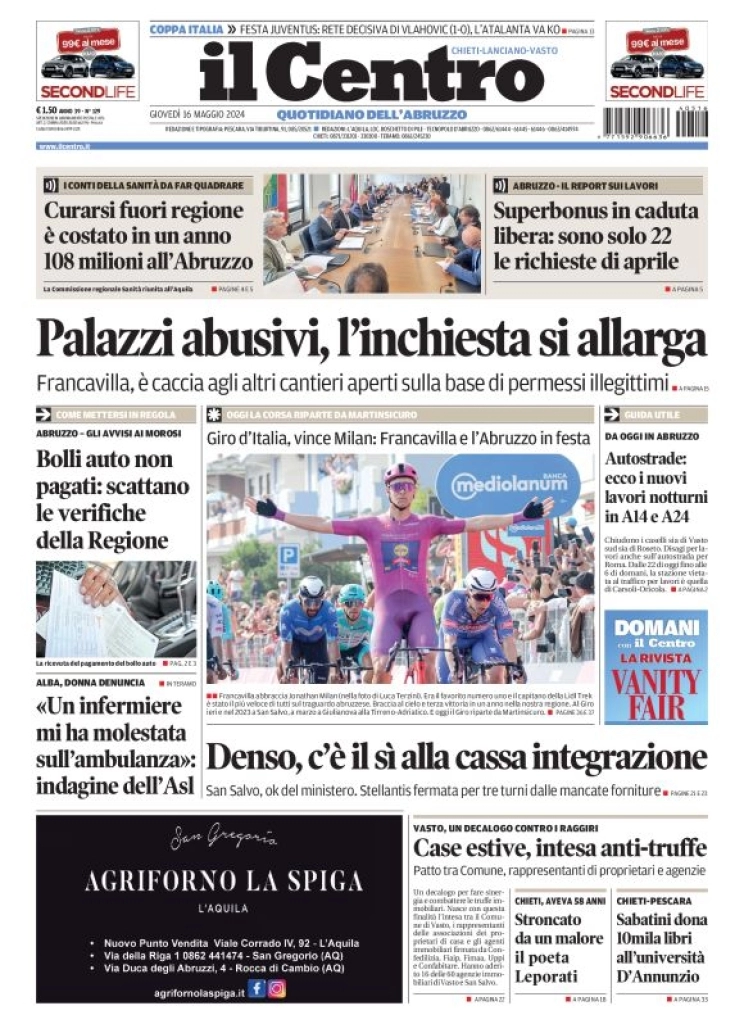 anteprima della prima pagina di il-centro-chieti del 16/05/2024