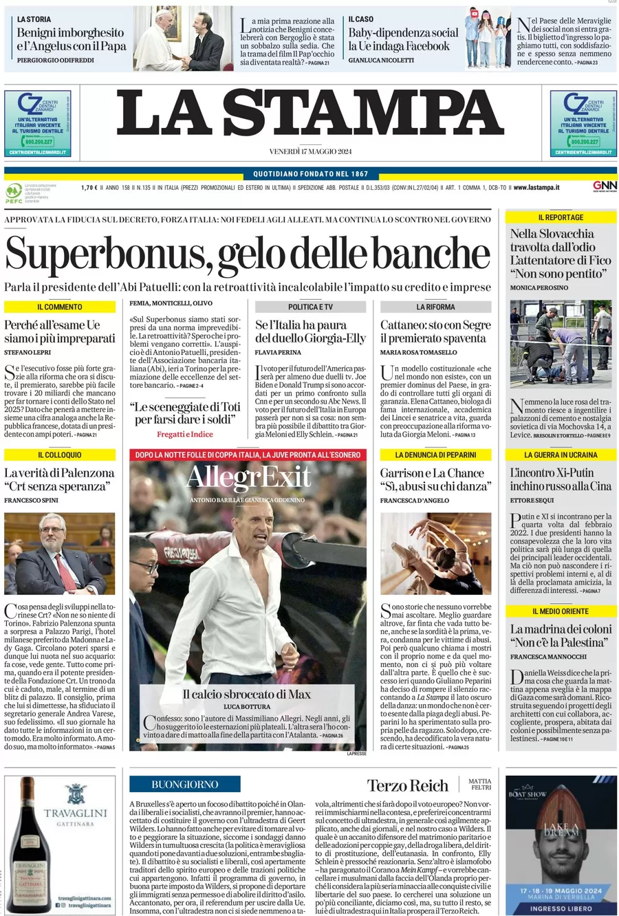 anteprima della prima pagina di la-stampa del 17/05/2024