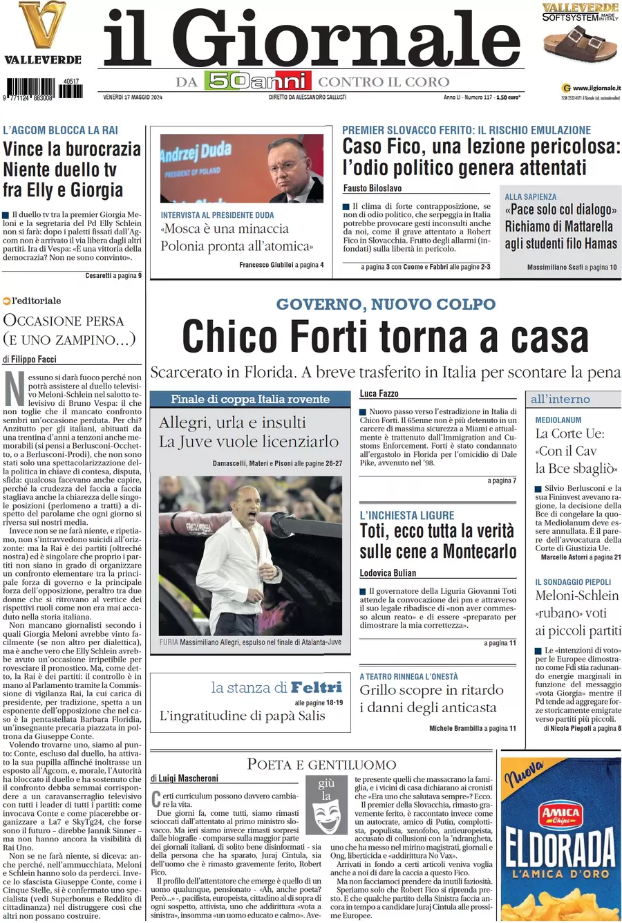 anteprima della prima pagina di il-giornale del 17/05/2024