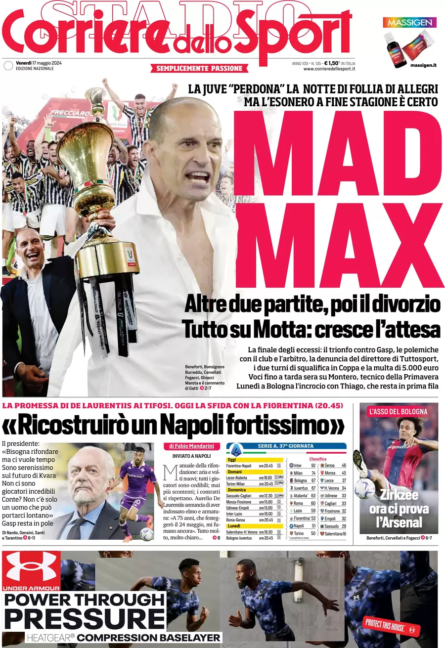 anteprima della prima pagina di corriere-dello-sport del 17/05/2024