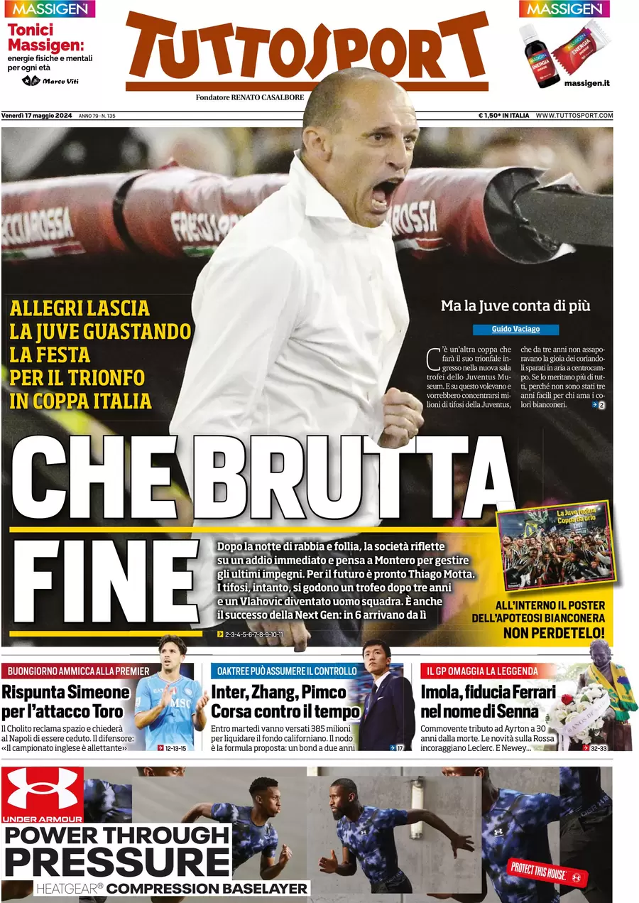 anteprima della prima pagina di tuttosport del 17/05/2024