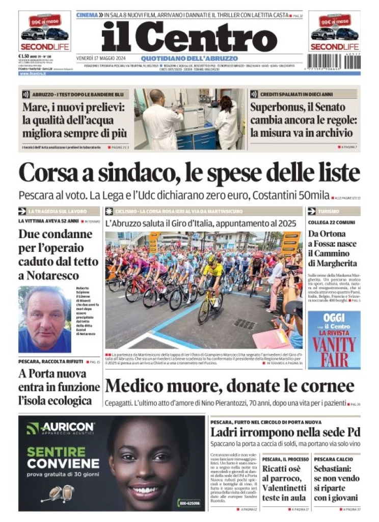 anteprima della prima pagina di il-centro-pescara del 17/05/2024