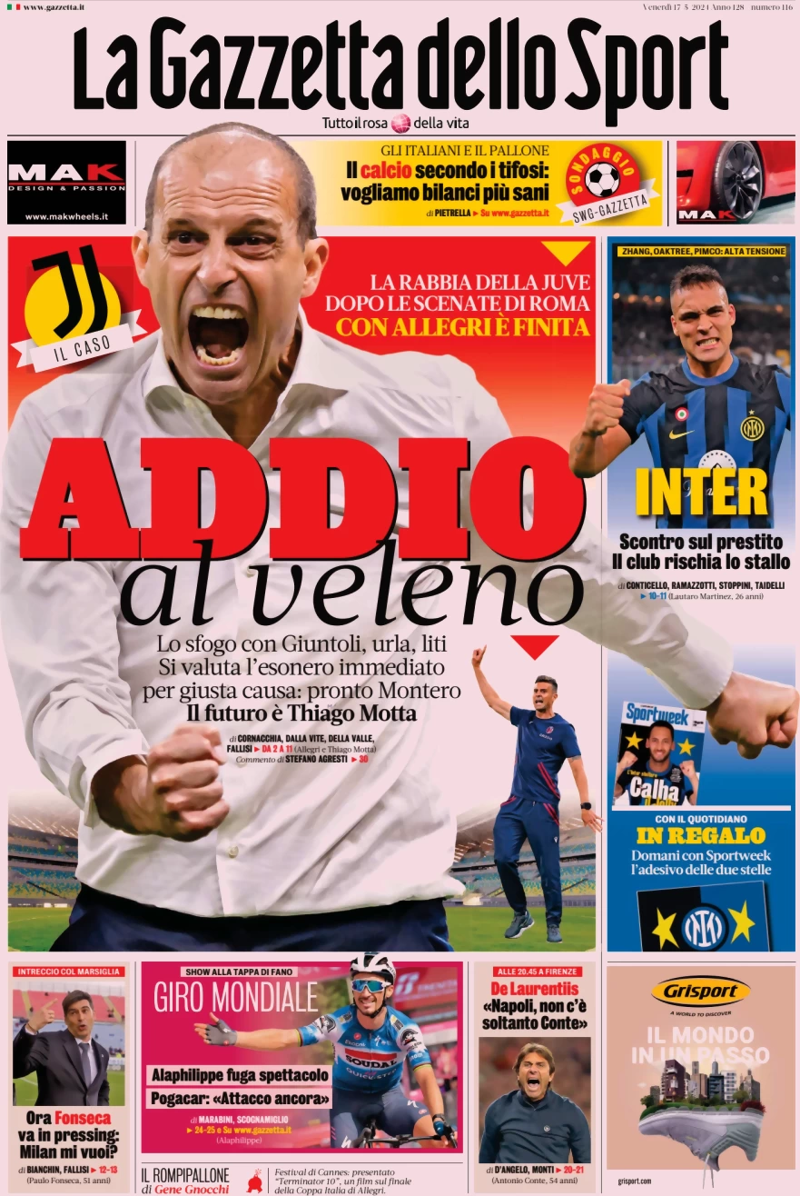 anteprima della prima pagina di la-gazzetta-dello-sport del 17/05/2024