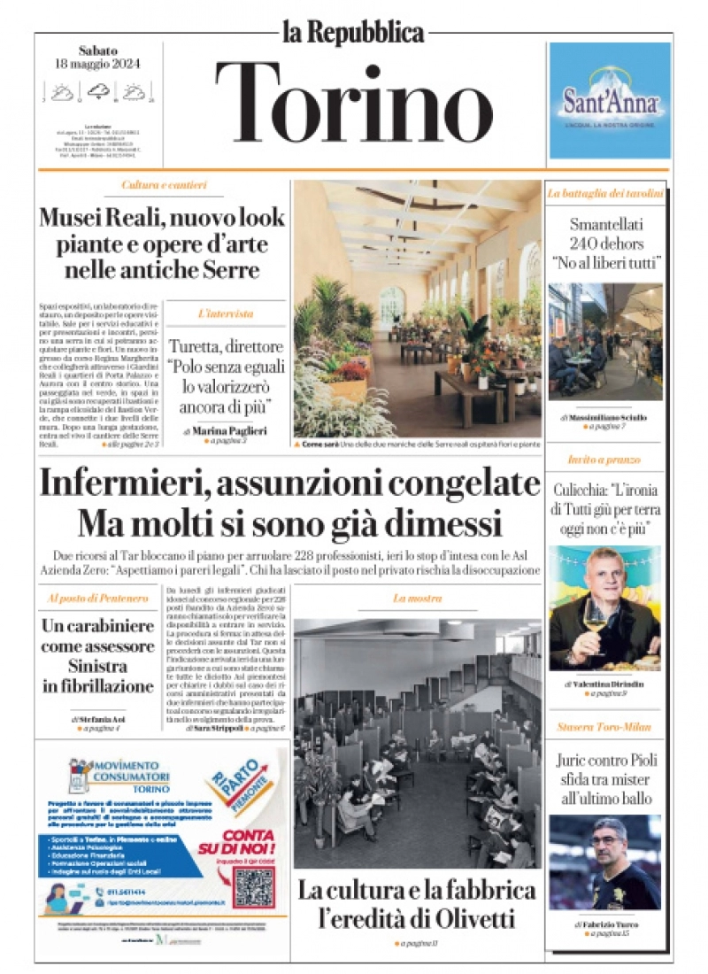anteprima della prima pagina di La Repubblica (Torino)