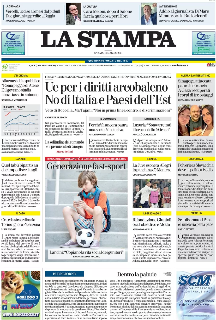 anteprima della prima pagina di La Stampa