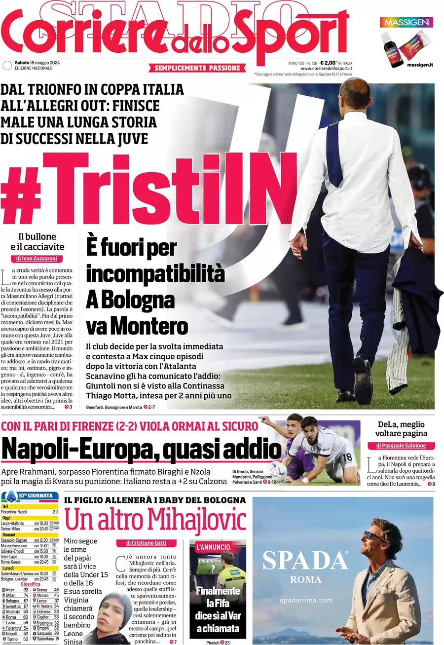 Anteprima prima pagina della rasegna stampa di ieri 2024-05-18 - corriere-dello-sport/