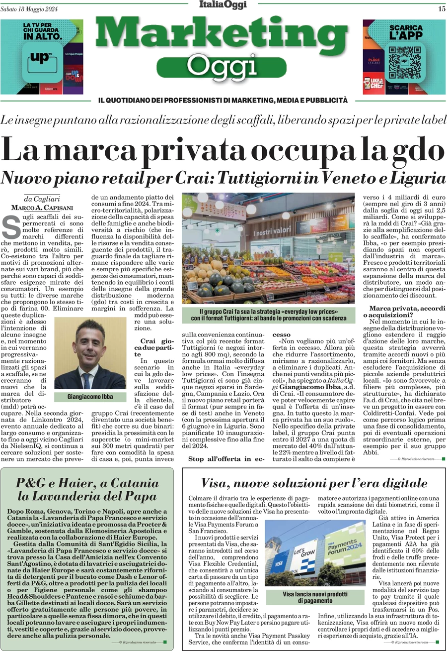 anteprima della prima pagina di marketing-oggi del 18/05/2024