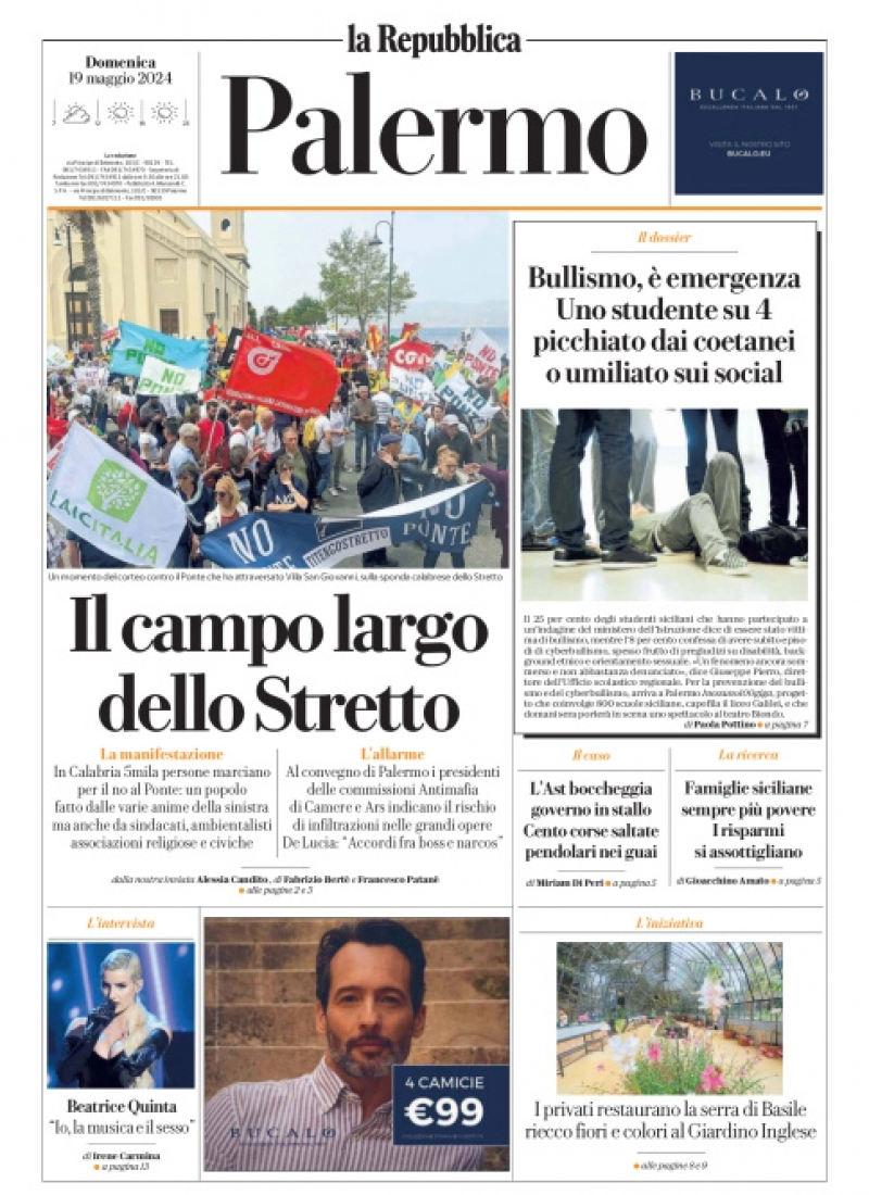anteprima della prima pagina di La Repubblica (Palermo)