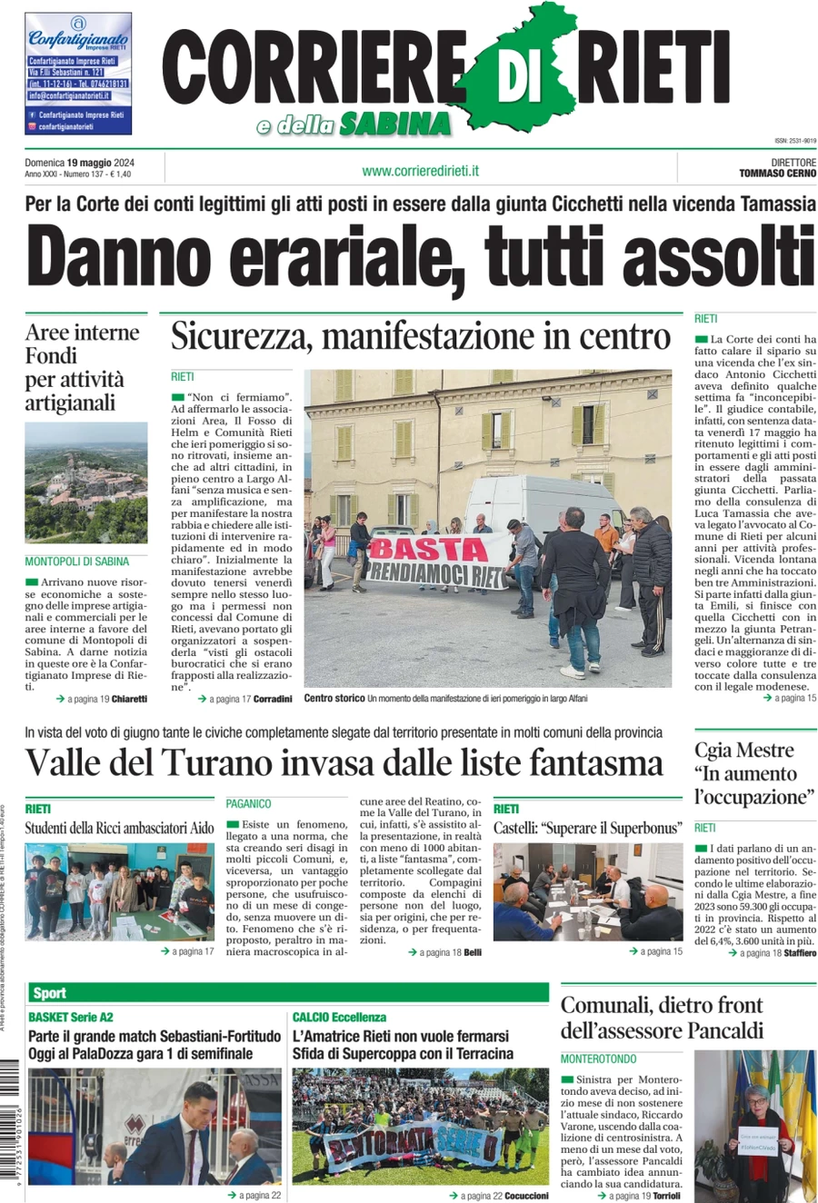 anteprima della prima pagina di Corriere di Rieti e della Sabina