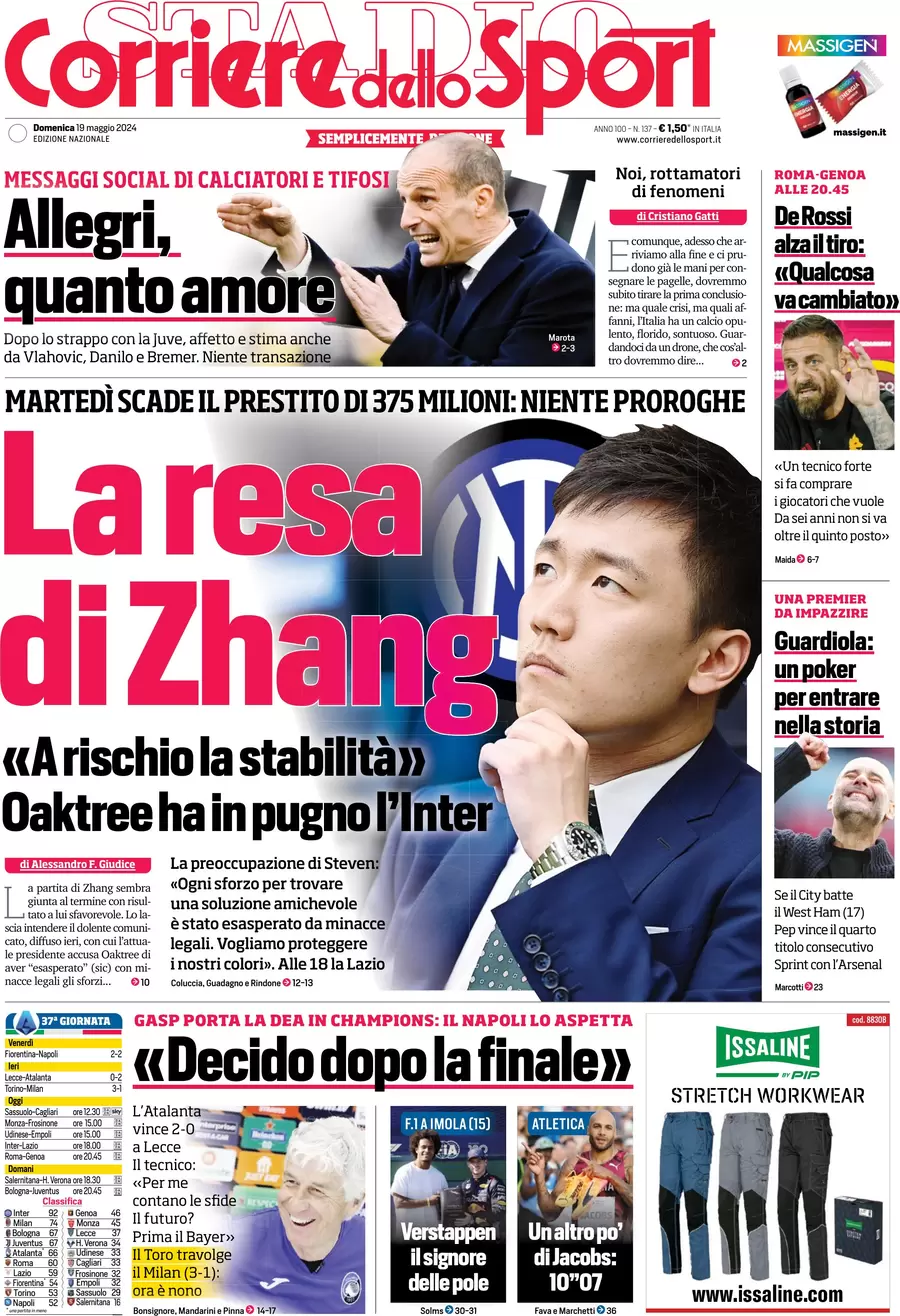 anteprima della prima pagina di corriere-dello-sport del 19/05/2024