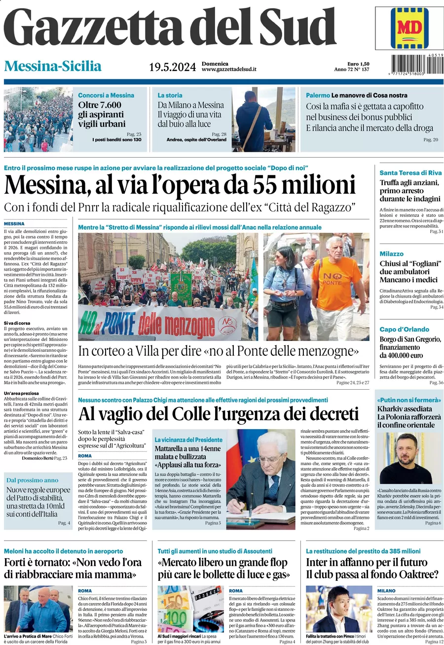 anteprima della prima pagina di Gazzetta del Sud (Messina)