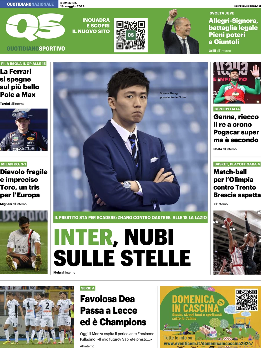 prima pagina - QS Quotidiano Sportivo del 19/05/2024