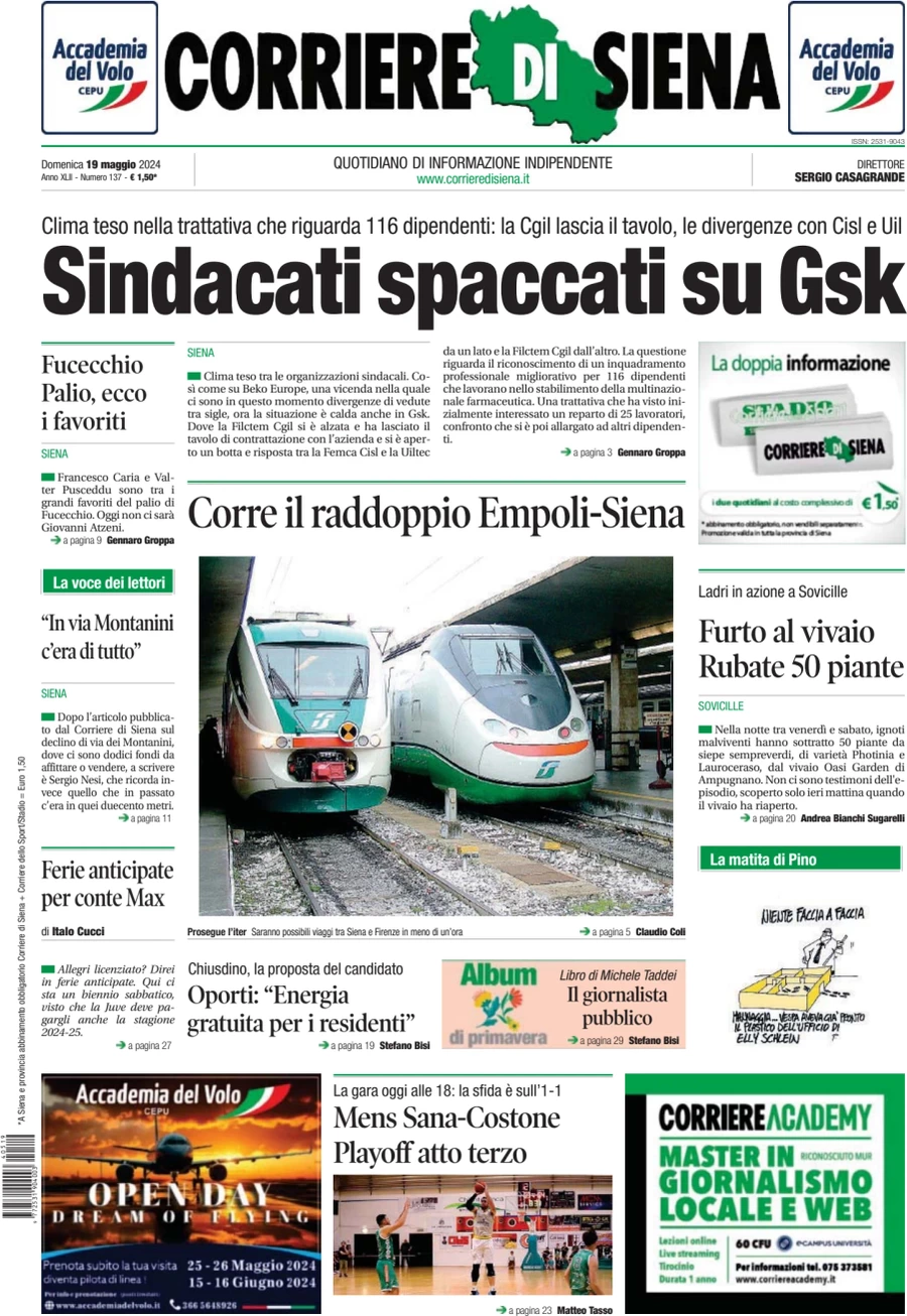 anteprima della prima pagina di Corriere di Siena