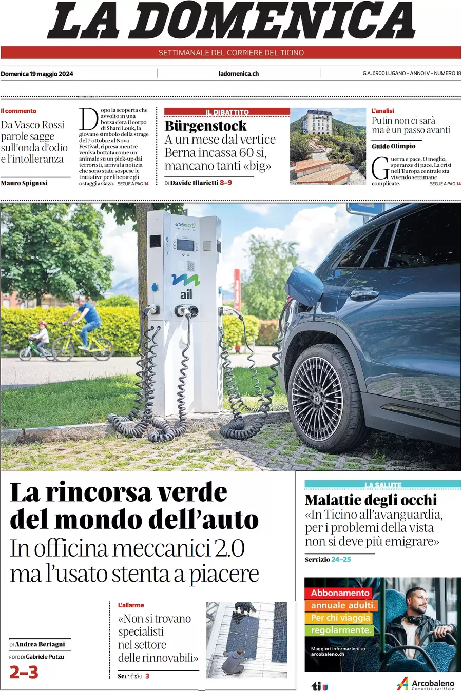 prima pagina - Corriere del Ticino del 19/05/2024