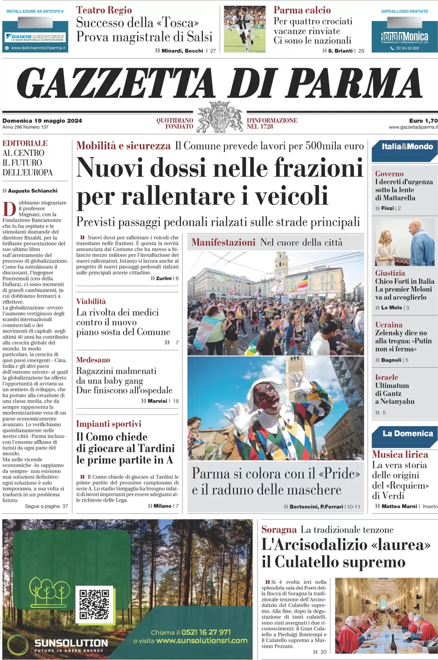 anteprima della prima pagina di Gazzetta di Parma