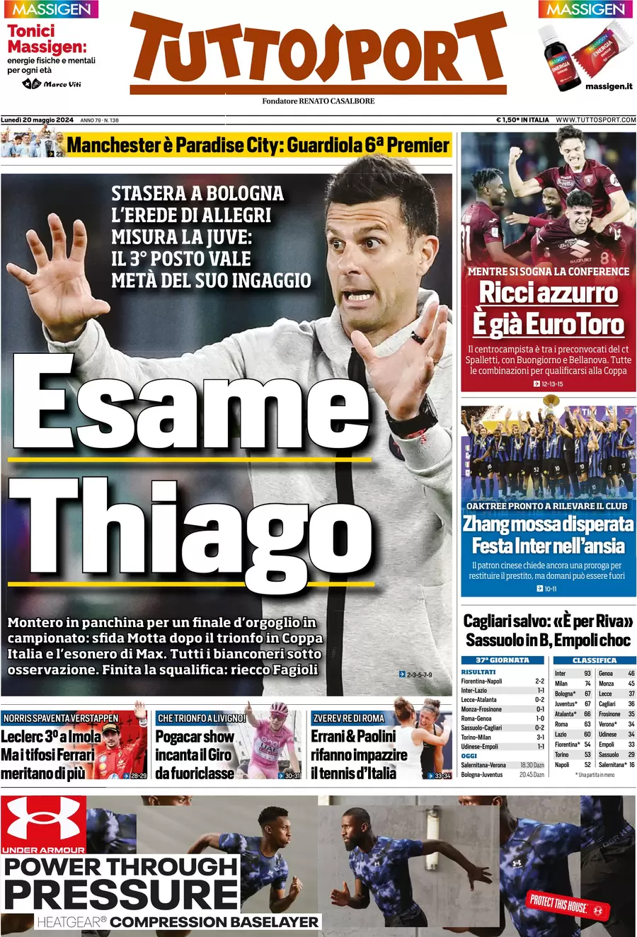 anteprima della prima pagina di tuttosport del 20/05/2024