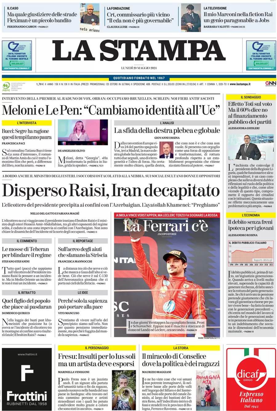 anteprima della prima pagina di la-stampa del 20/05/2024