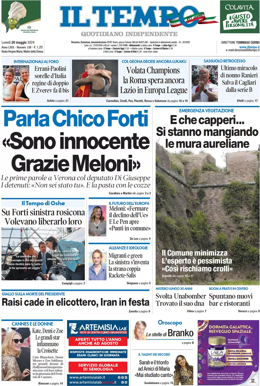 anteprima della prima pagina di il-tempo del 20/05/2024