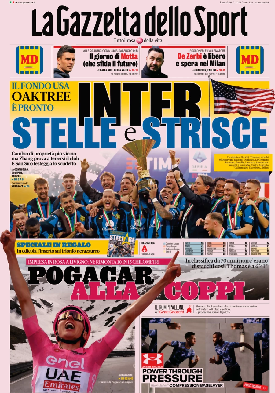 anteprima della prima pagina di la-gazzetta-dello-sport del 20/05/2024