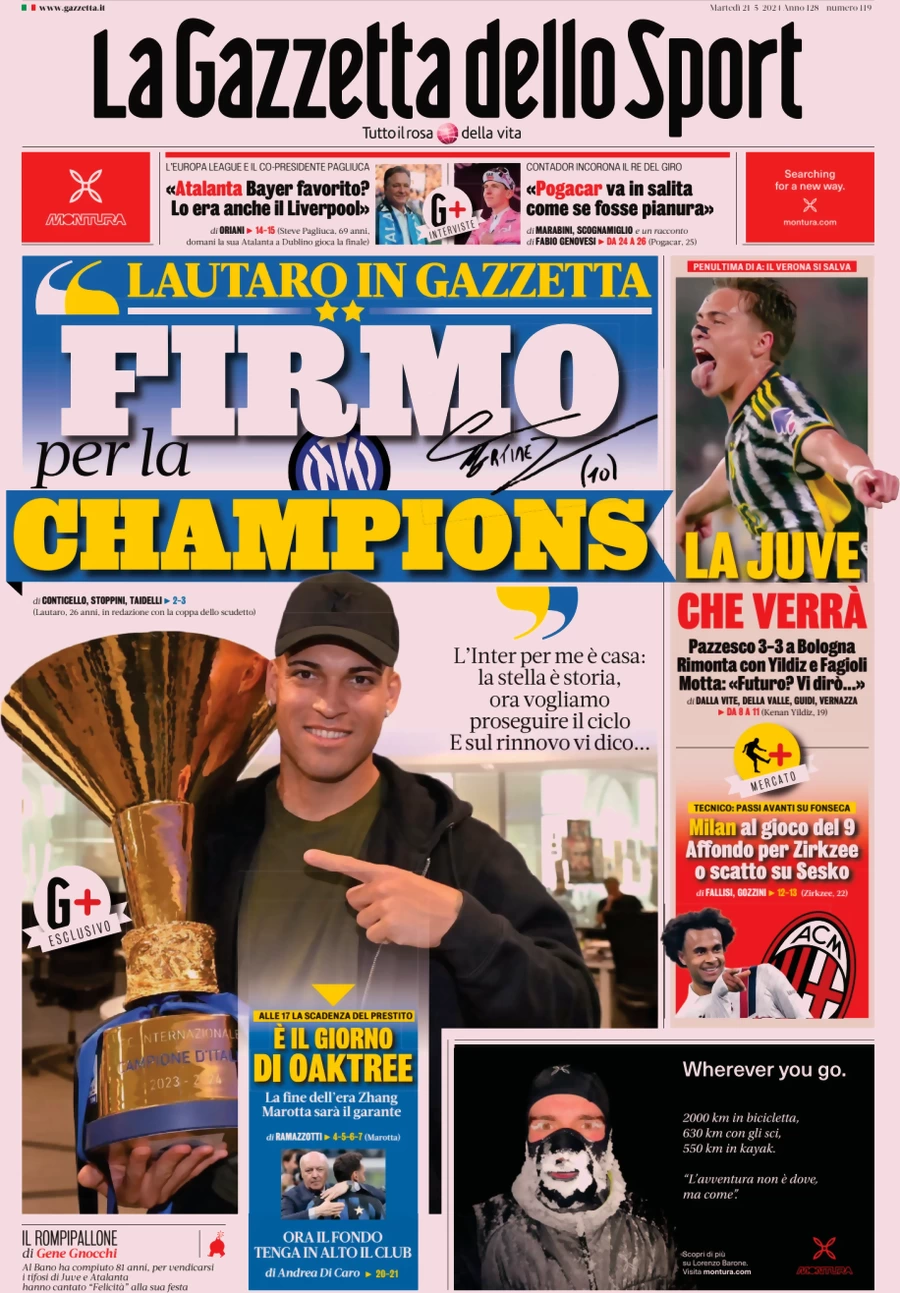anteprima della prima pagina di la-gazzetta-dello-sport del 21/05/2024