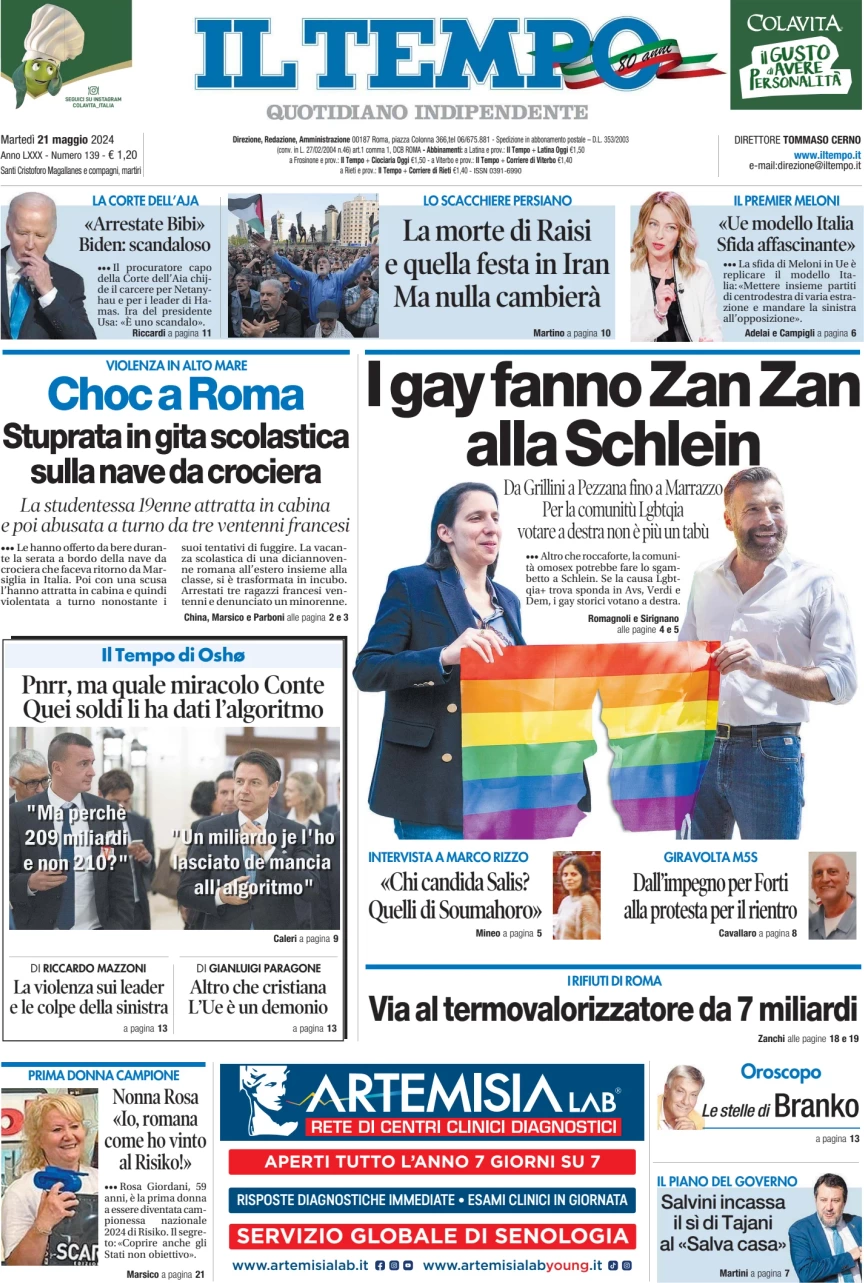 anteprima della prima pagina di il-tempo del 21/05/2024