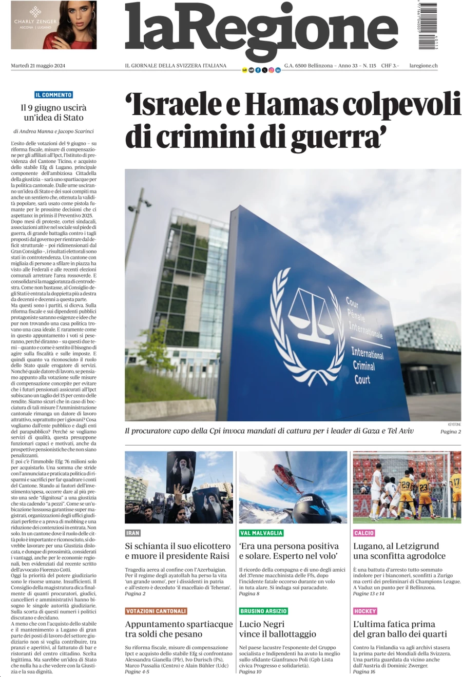 anteprima della prima pagina di la-regione del 21/05/2024