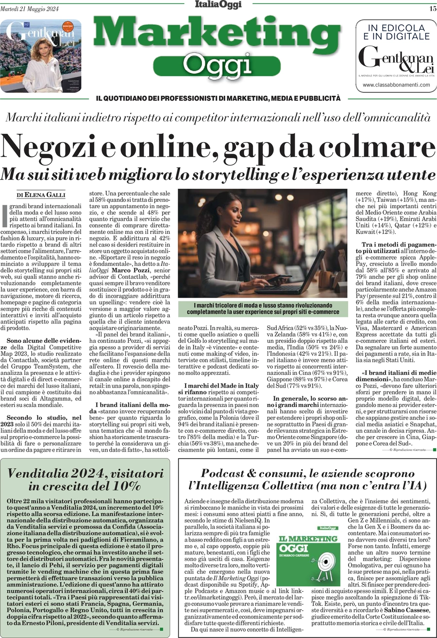 anteprima della prima pagina di marketing-oggi del 21/05/2024