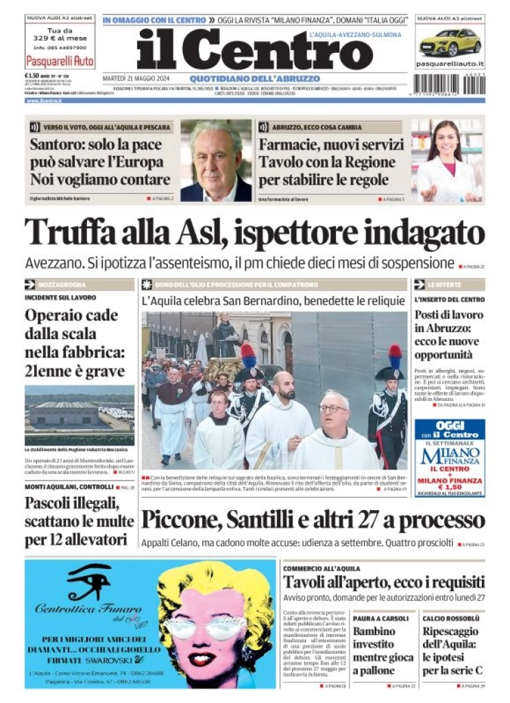 anteprima della prima pagina di il-centro-laquila del 21/05/2024
