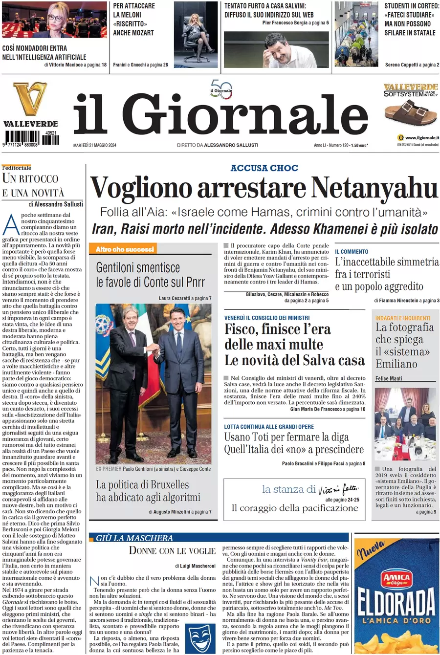 anteprima della prima pagina di il-giornale del 21/05/2024