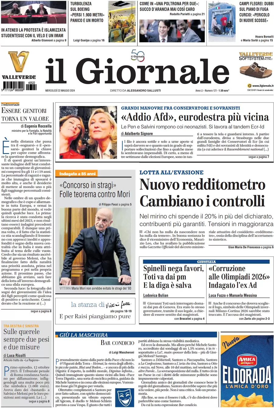 anteprima della prima pagina di il-giornale del 22/05/2024