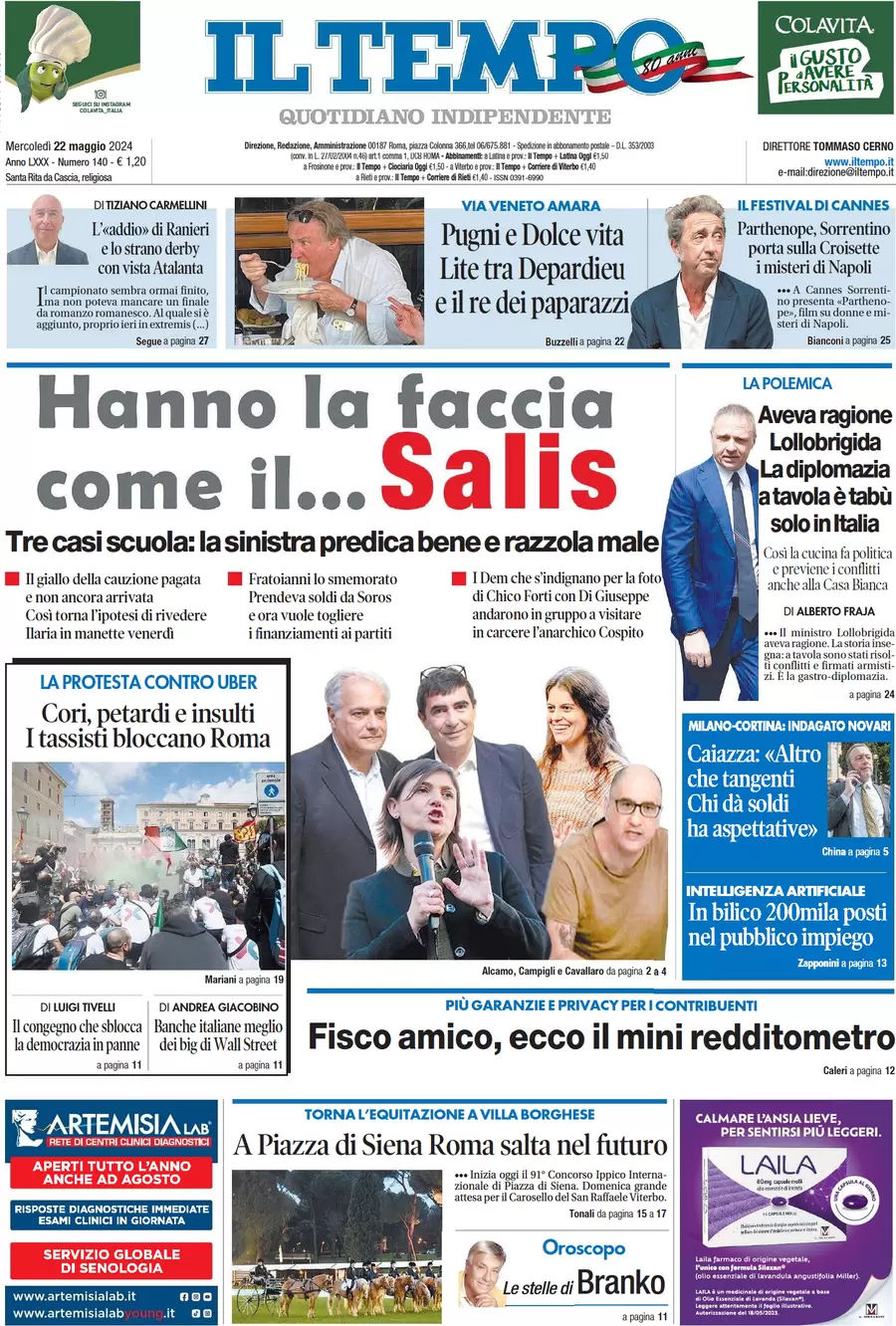 anteprima della prima pagina di il-tempo del 22/05/2024