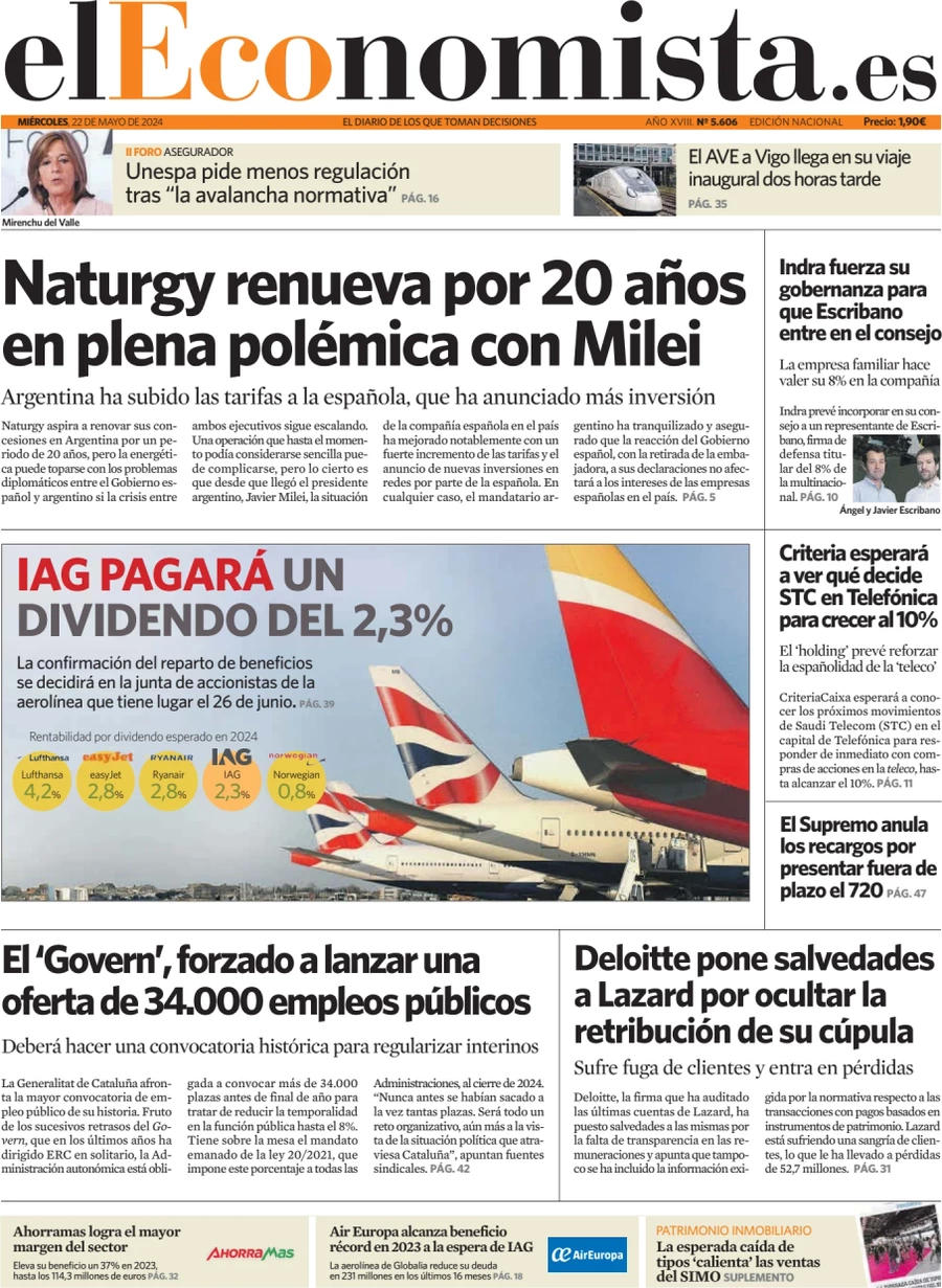 anteprima della prima pagina di el-economista del 22/05/2024