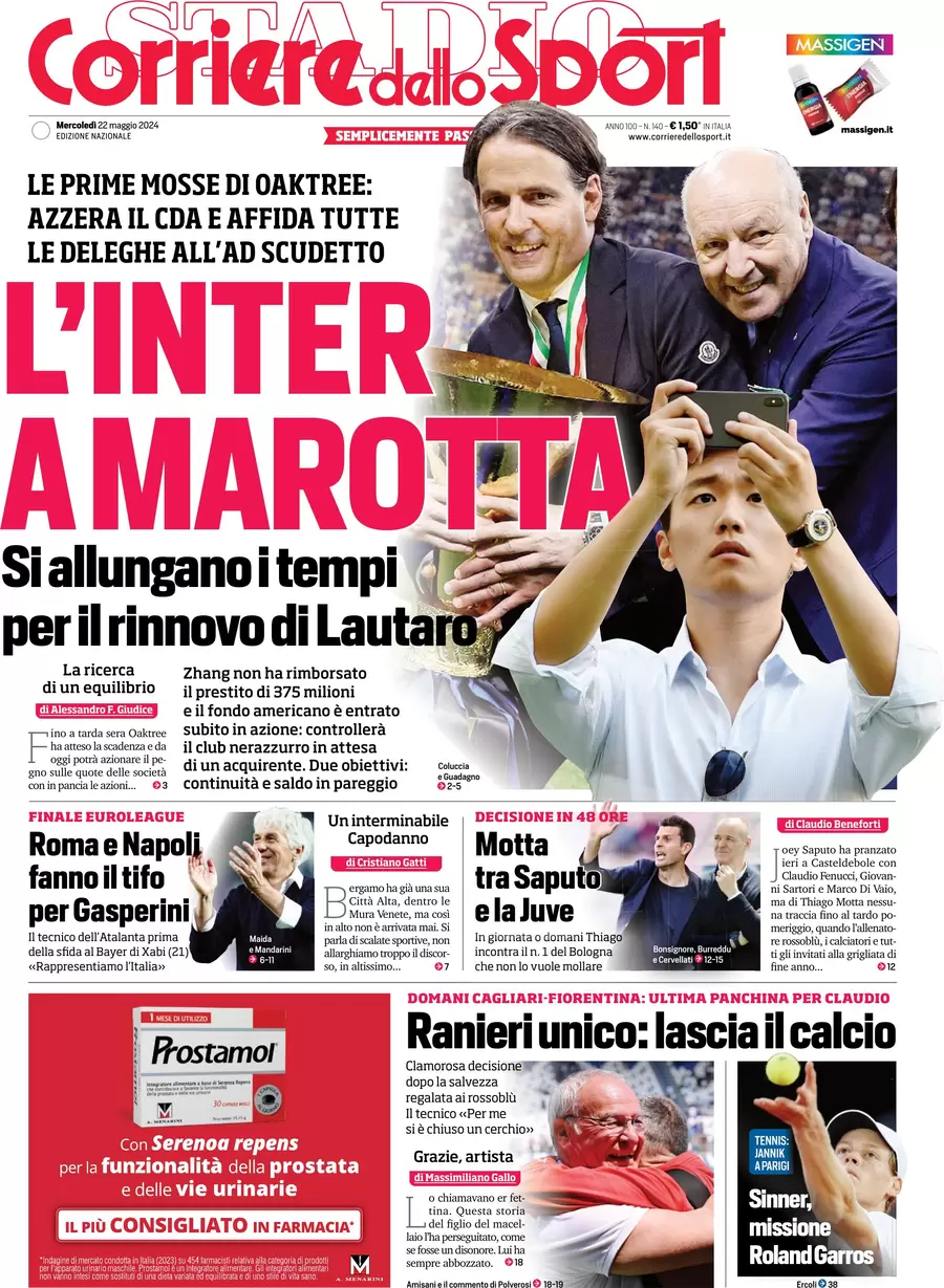 anteprima della prima pagina di corriere-dello-sport del 22/05/2024