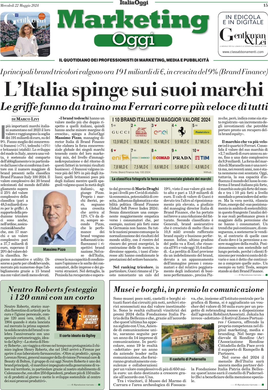 anteprima della prima pagina di marketing-oggi del 22/05/2024