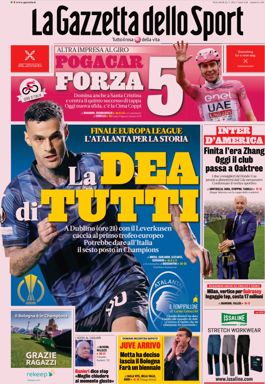 anteprima della prima pagina di la-gazzetta-dello-sport del 22/05/2024