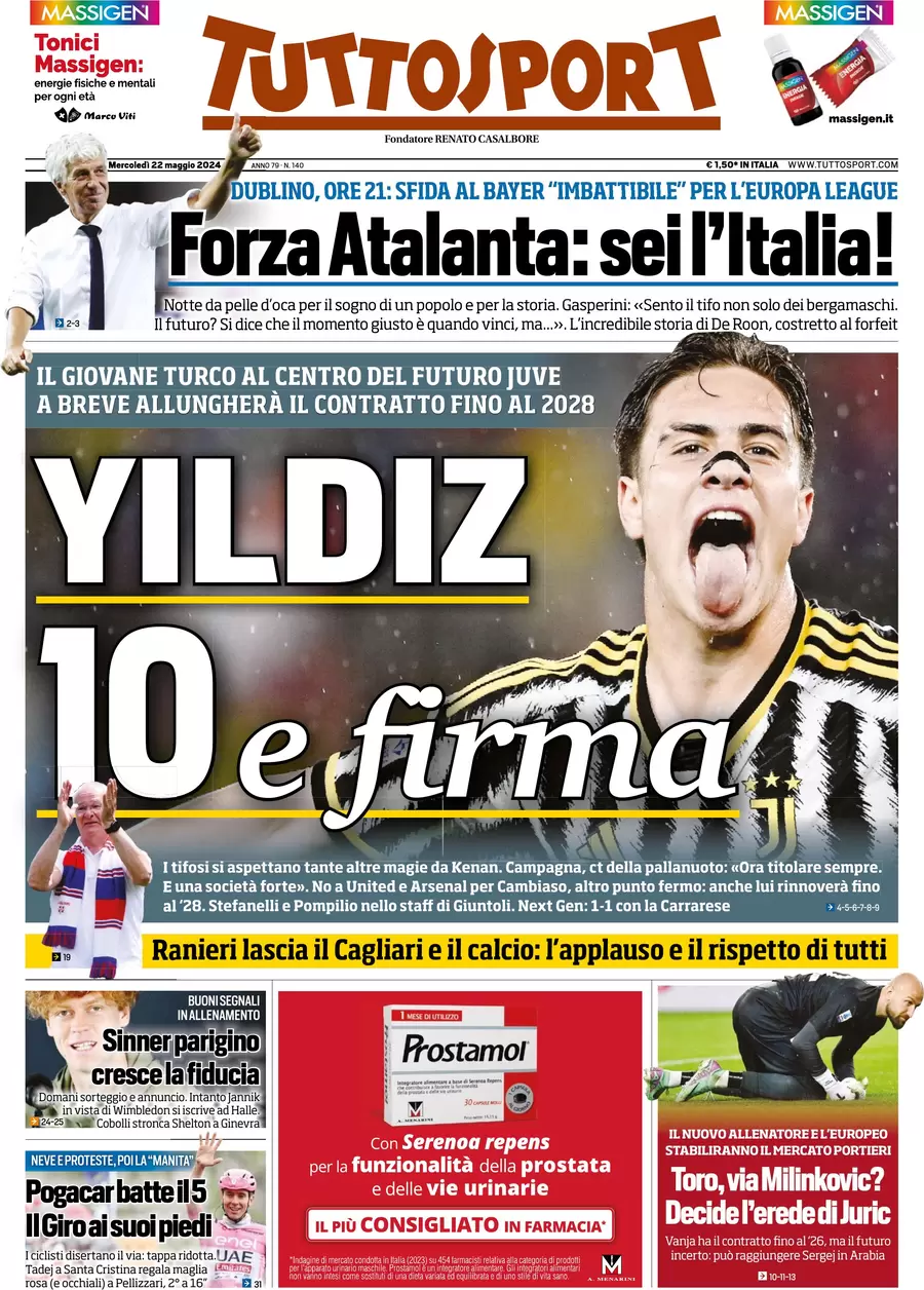 anteprima della prima pagina di tuttosport del 22/05/2024