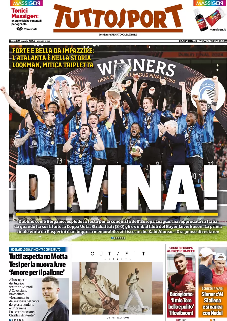 anteprima della prima pagina di tuttosport del 23/05/2024