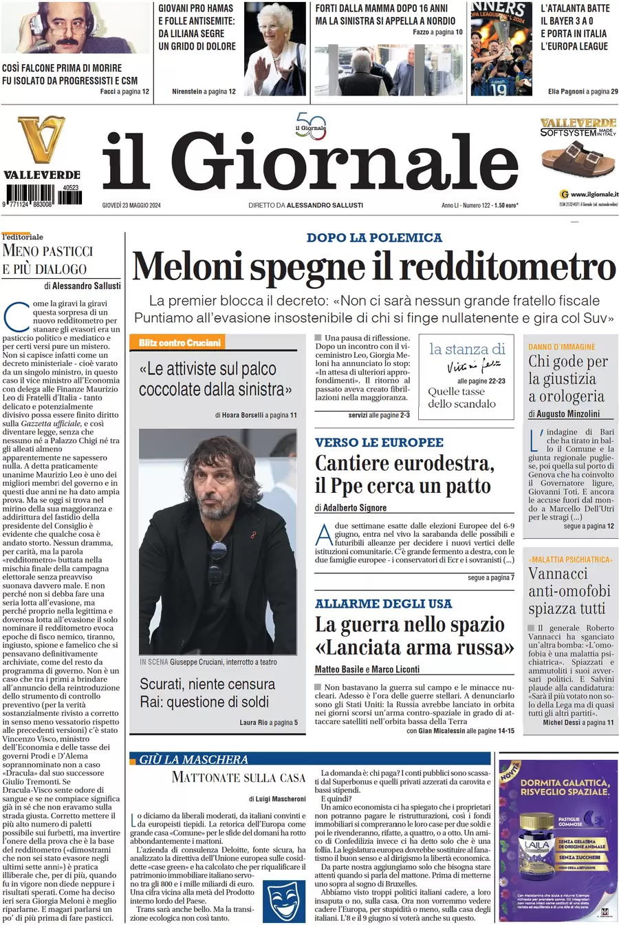 anteprima della prima pagina di il-giornale del 23/05/2024