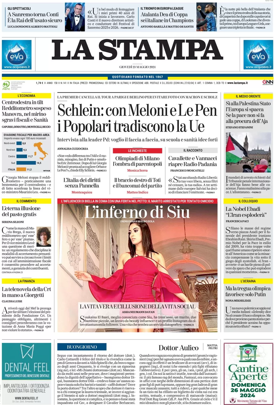 anteprima della prima pagina di la-stampa del 23/05/2024